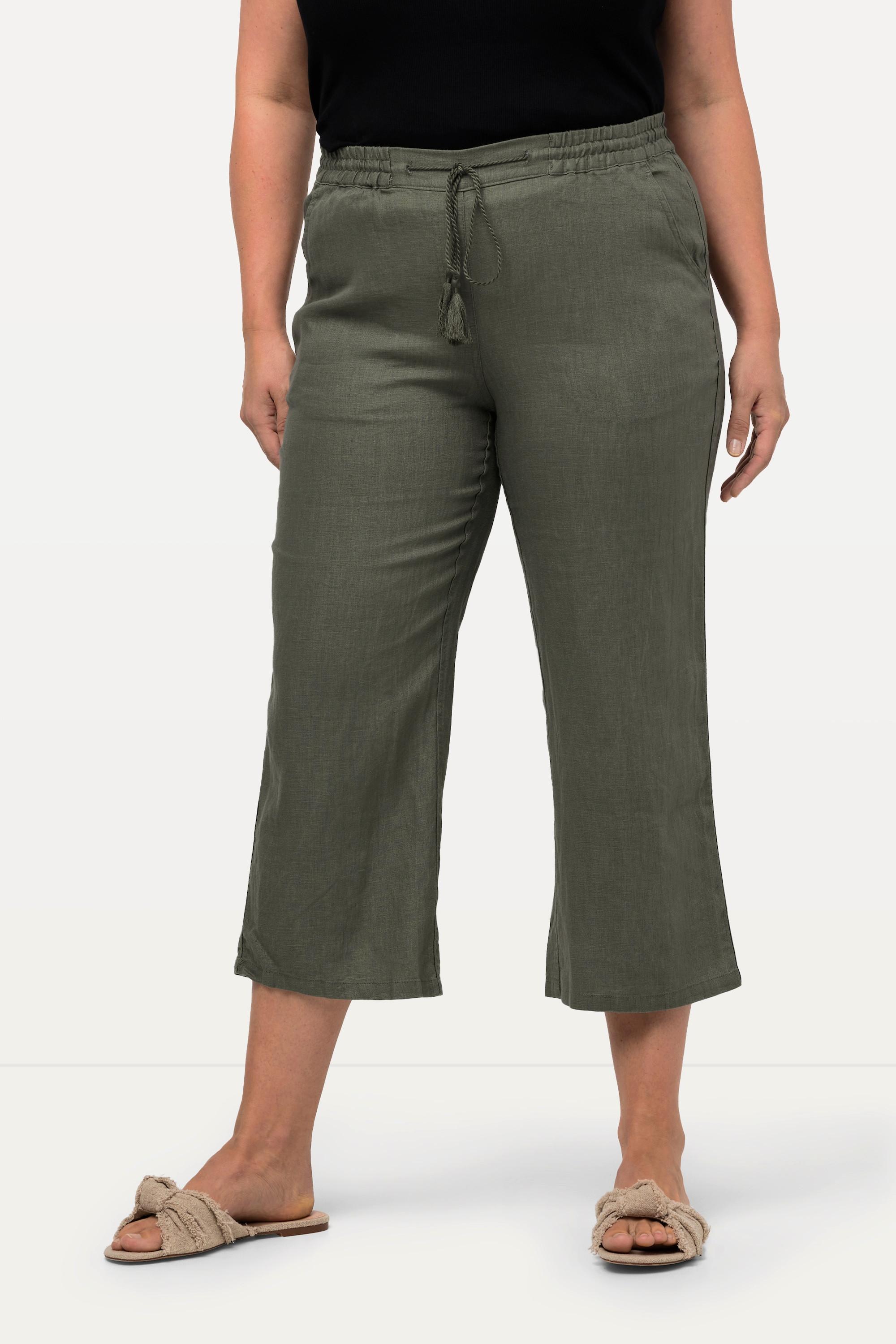 Ulla Popken  Pantaloni di lino a 7/8 naturalmente freschi con cintura elastica 