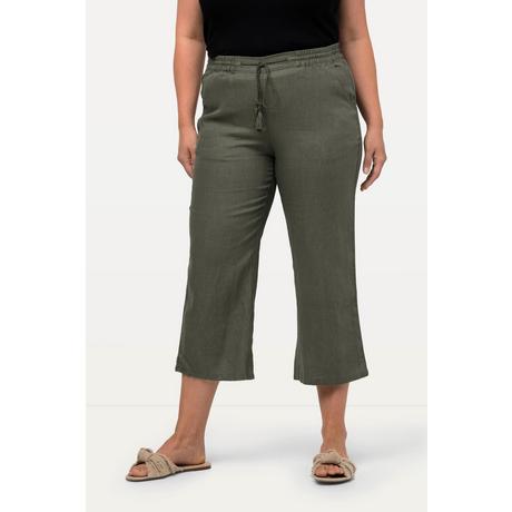 Ulla Popken  Pantalon en lin 7/8 à taille élastique. Naturellement respirant 