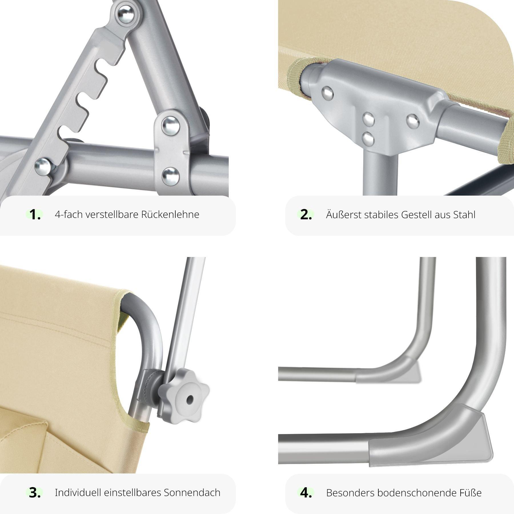 Tectake 2er Set Gartenliege stufenlos verstellbares Sonnendach  