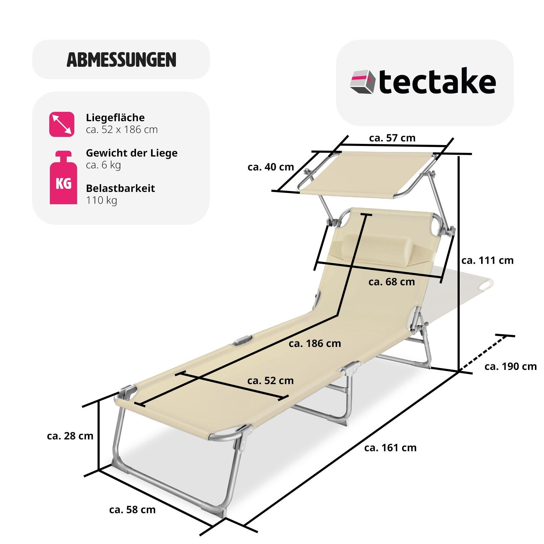 Tectake 2er Set Gartenliege stufenlos verstellbares Sonnendach  