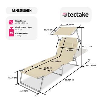 Tectake 2er Set Gartenliege stufenlos verstellbares Sonnendach  