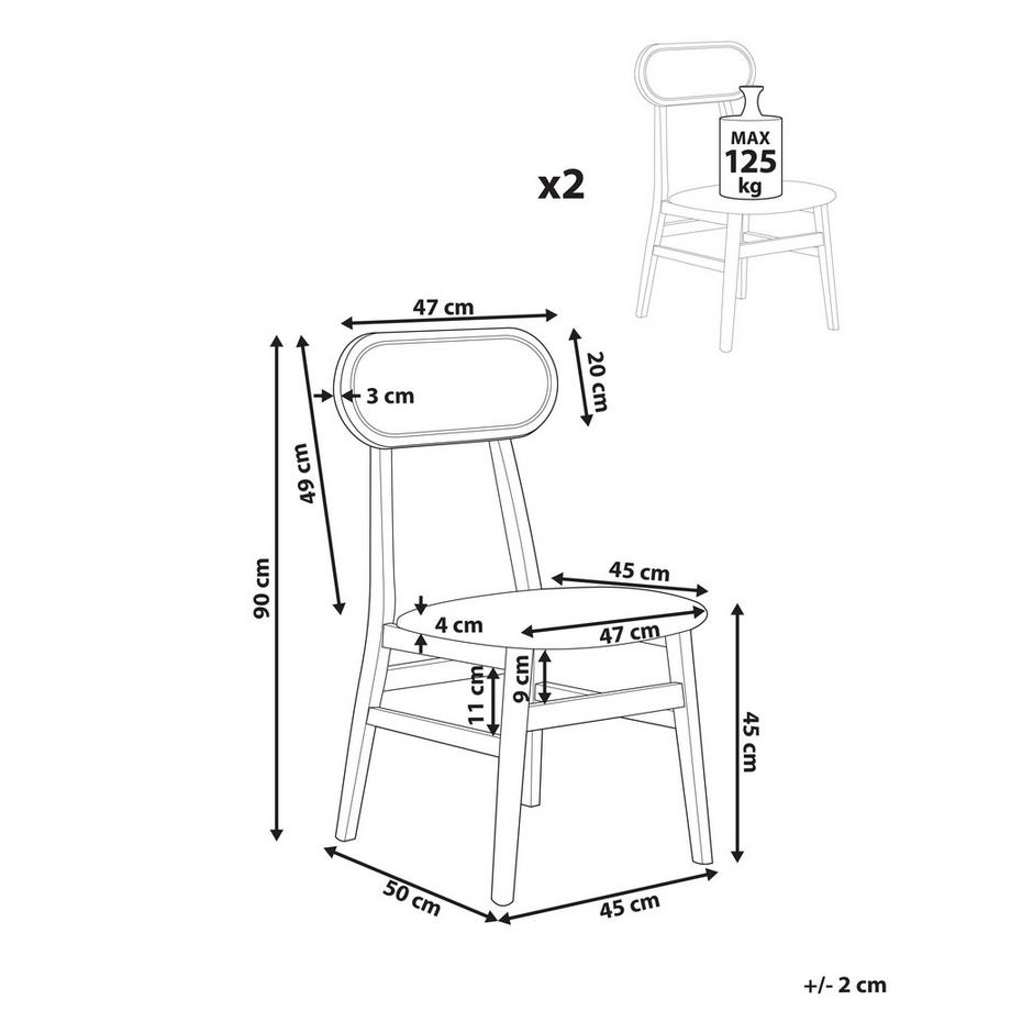 Beliani Lot de 2 chaises de salle à manger en Bois d'hévéa Boho FALLON  
