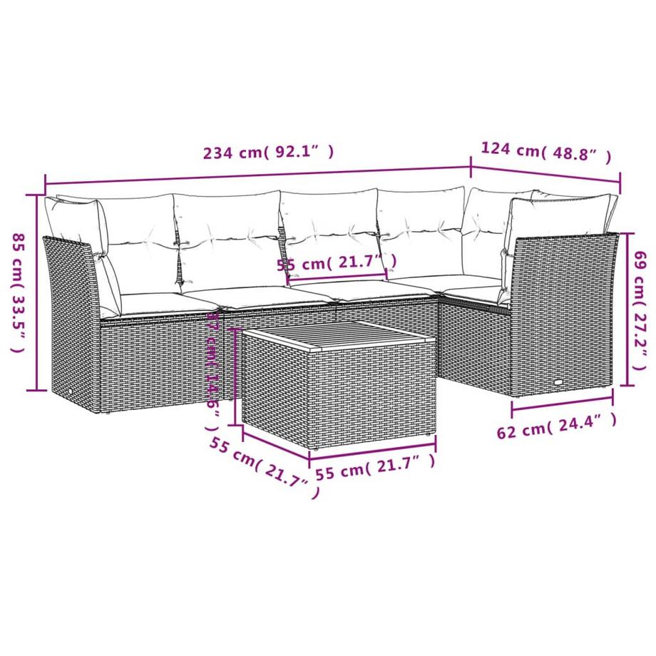 VidaXL set divano da giardino Polirattan  