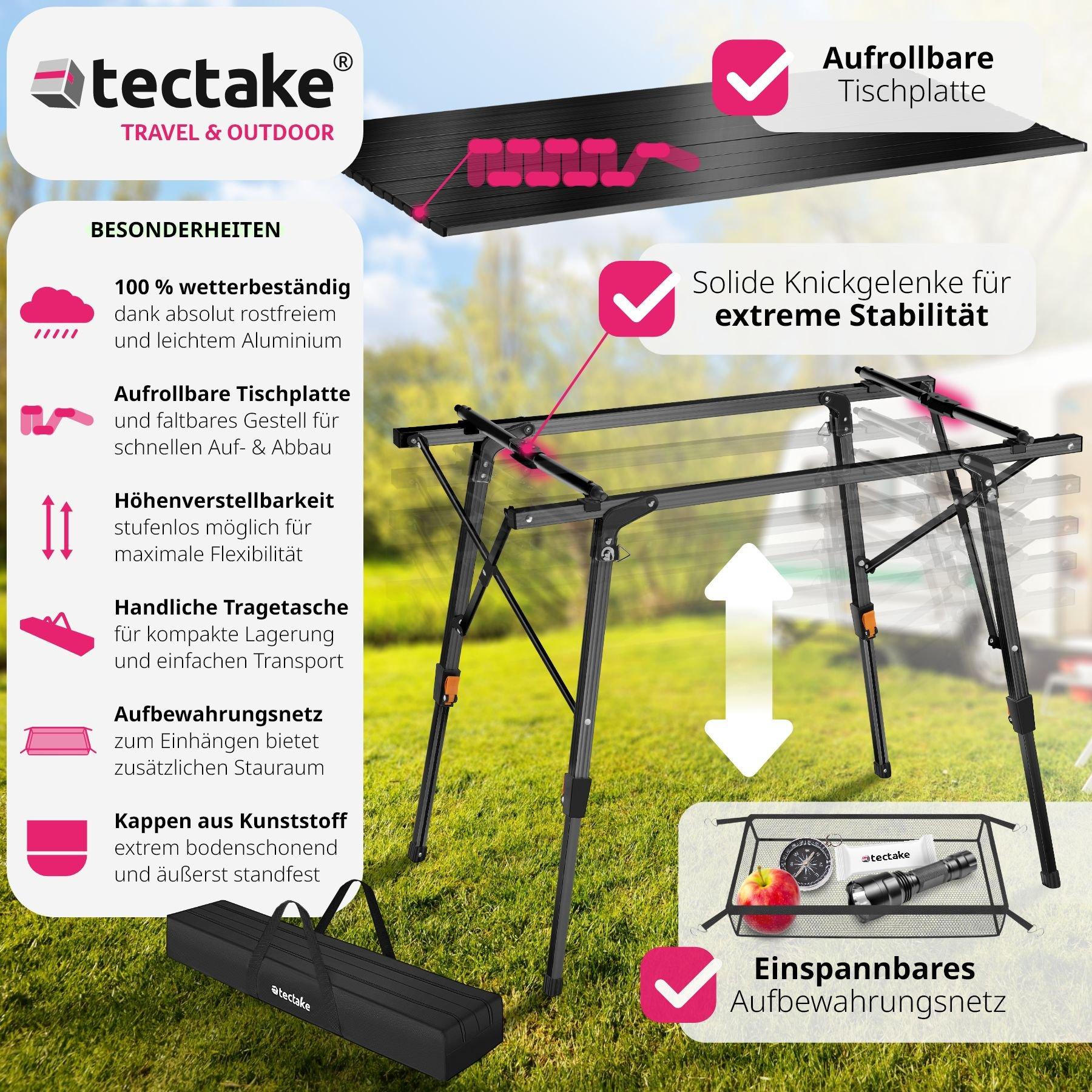 Tectake  Table de camping Tina en aluminium, pliable et réglable en hauteur 