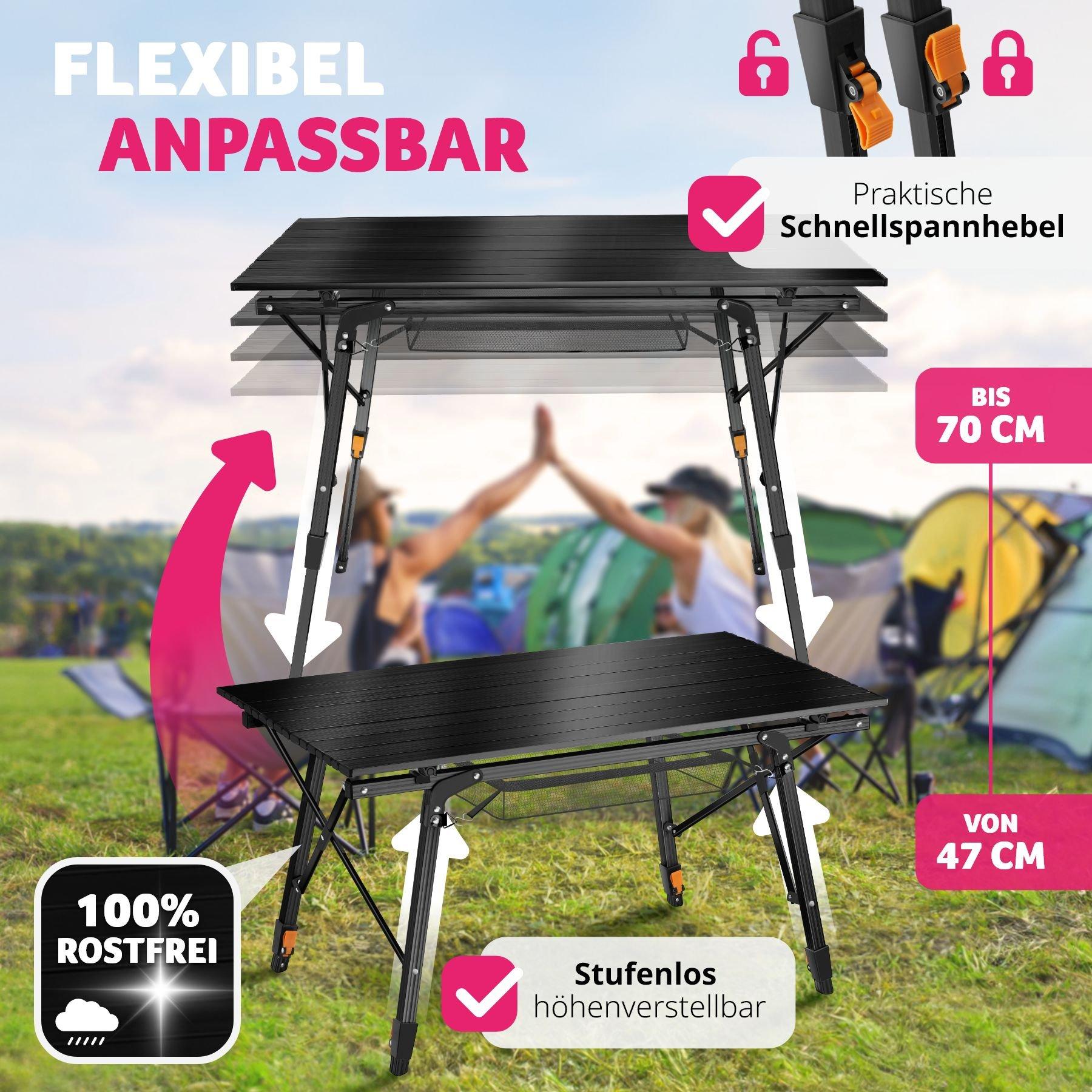 Tectake  Table de camping Tina en aluminium, pliable et réglable en hauteur 