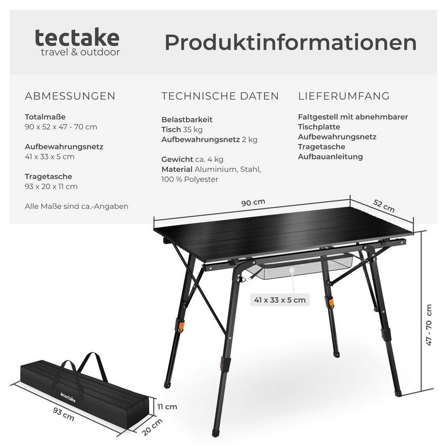 Tectake  Table de camping TINA pliable 
