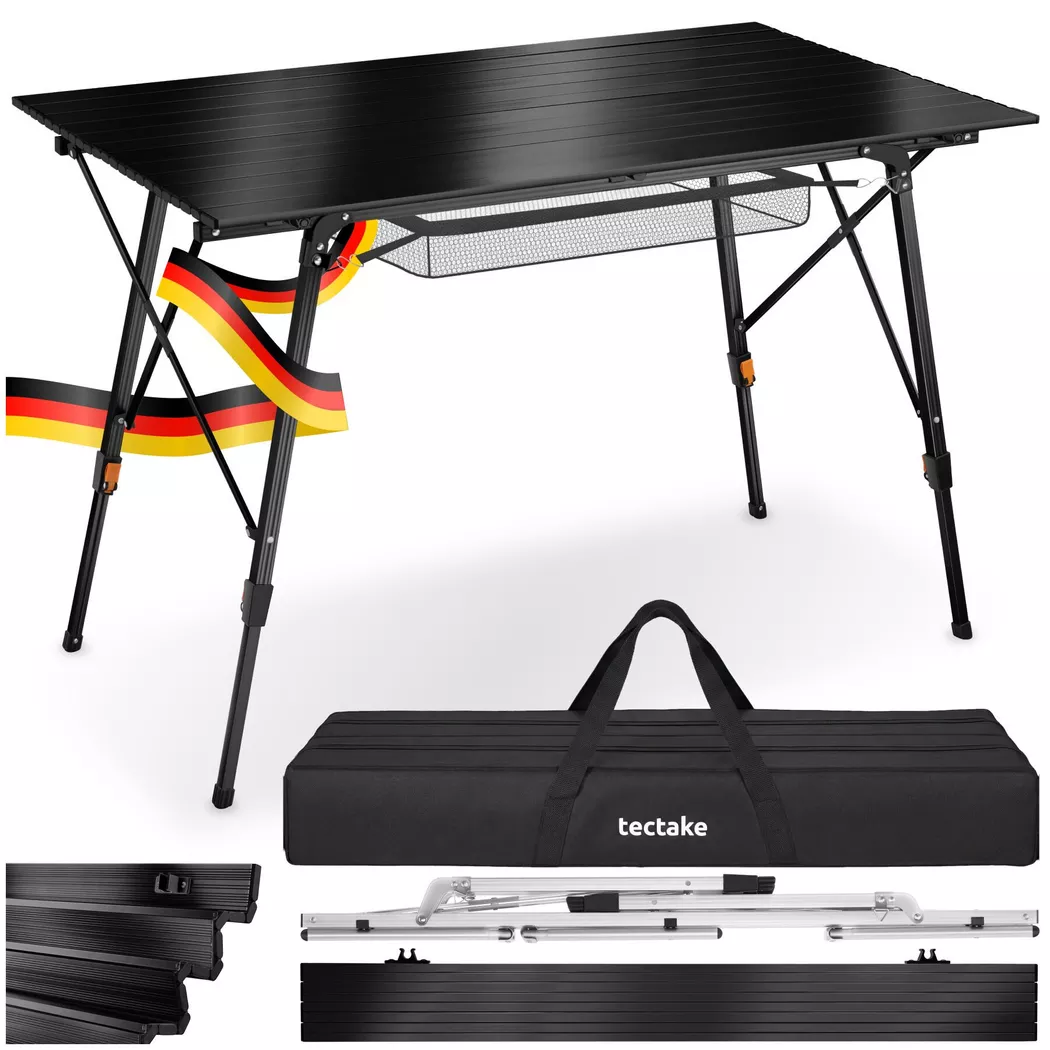tectake Tina Aluminum Folding Camping Table, Height-Adjustable in Black