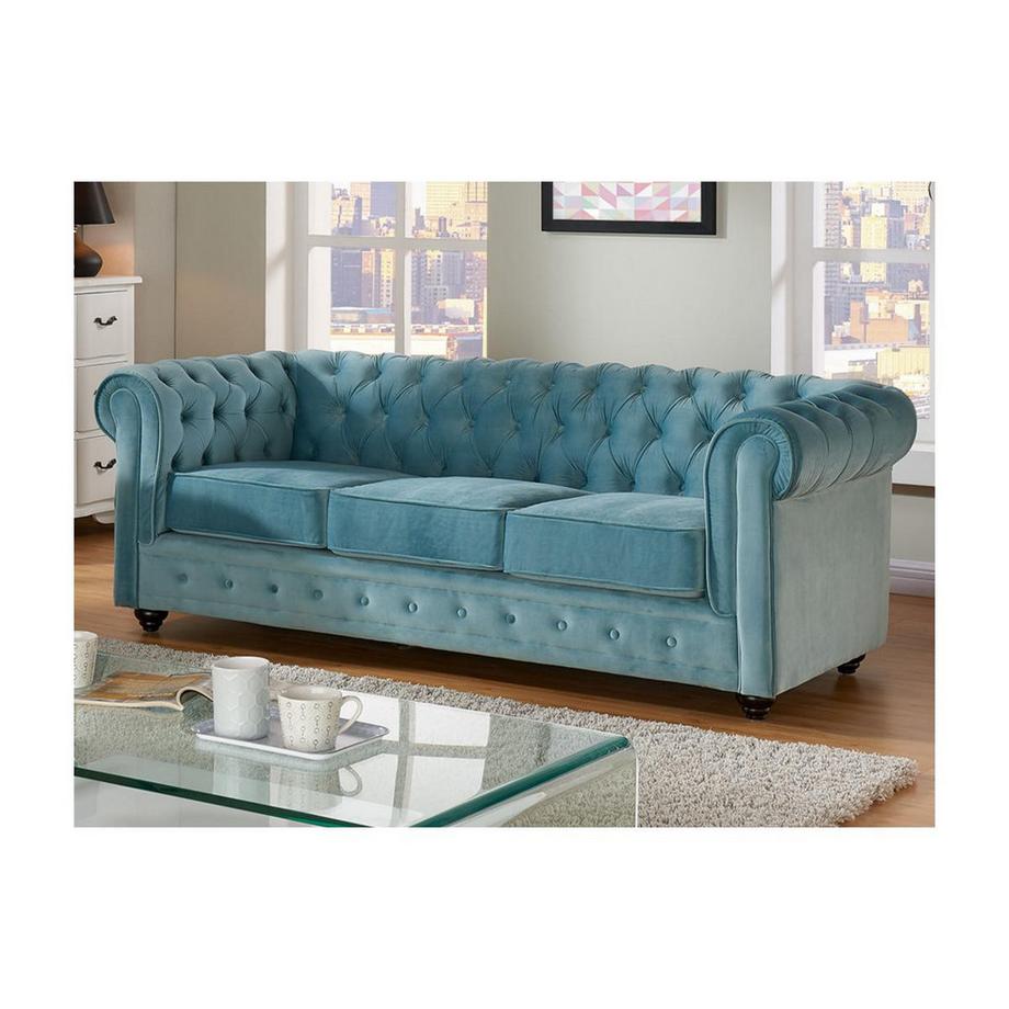 Vente-unique Canapé 3 places 2 fauteuils CHESTERFIELD Velours pastel  