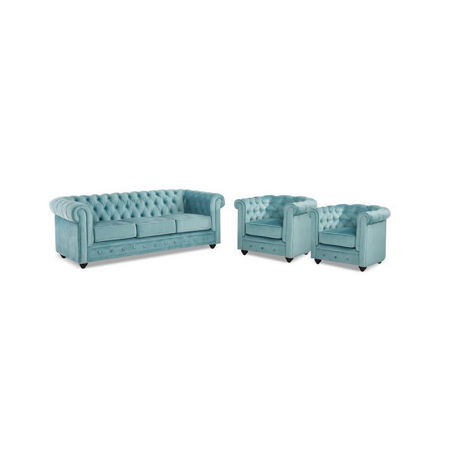Canapé 3 places 2 fauteuils CHESTERFIELD Velours pastel