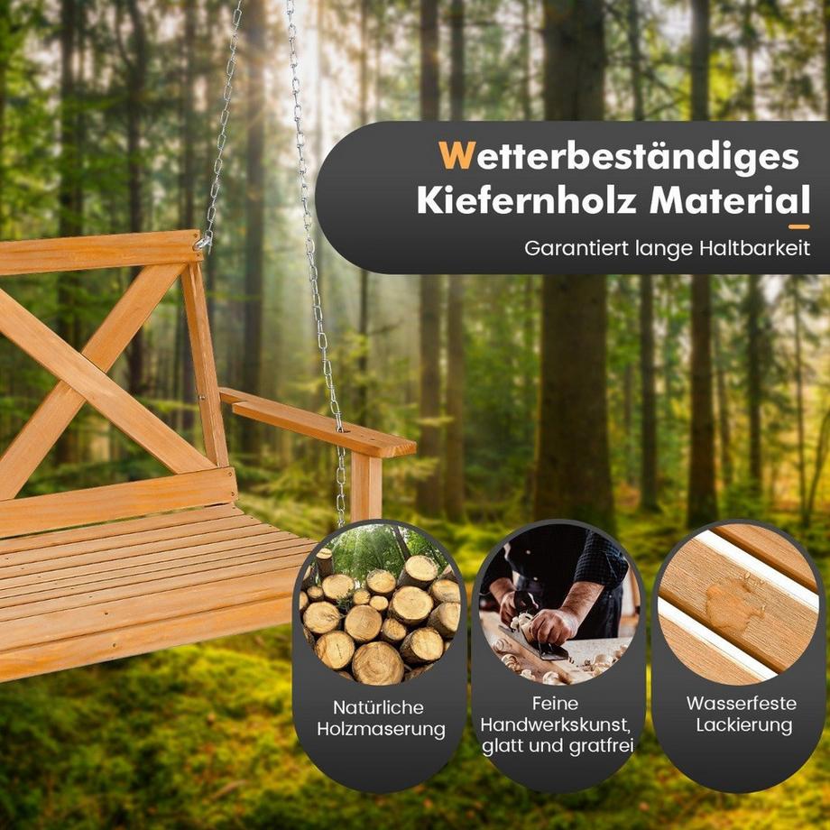 B2X Hollywoodschaukel für 2 Personen mit verstellbaren Ketten belastbar bis zu 240 kg 134 cm Natur  