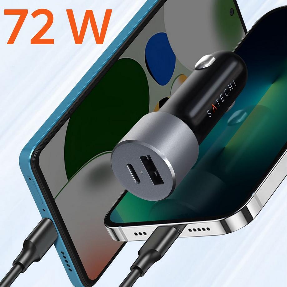 SATECHI  Caricatore auto 72W USB-C + USB grigio 