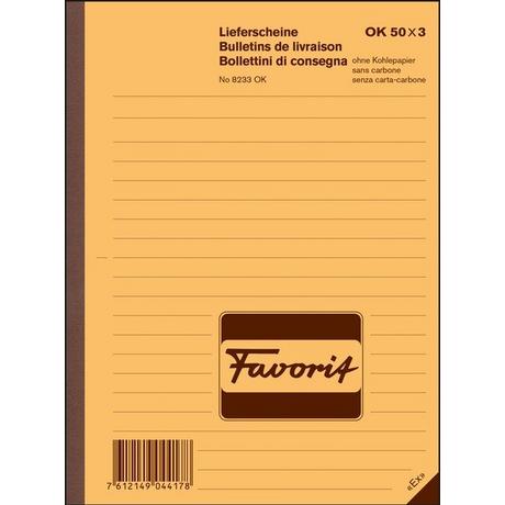 Favorit FAVORIT Lieferscheine D/F/I A5 8233OK rot/gelb/weiss 50x3 Blatt  