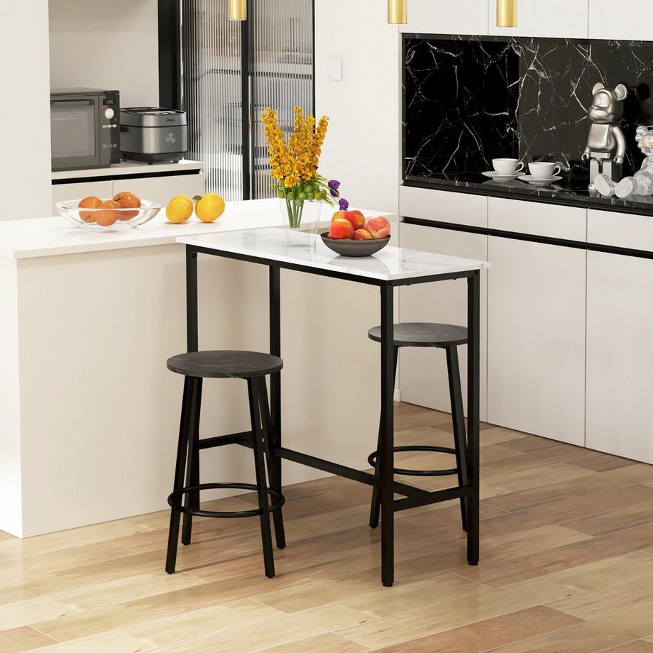 Northio  Table De Bar Avec Tabouret De Bar, Ensemble De Table De Bar 3 Pièces, Table À Manger Avec 2 Tabourets De Bar, Groupe De Repas, Table De Bar, Table De Cuisine, Acier, Blanc, Noir 
