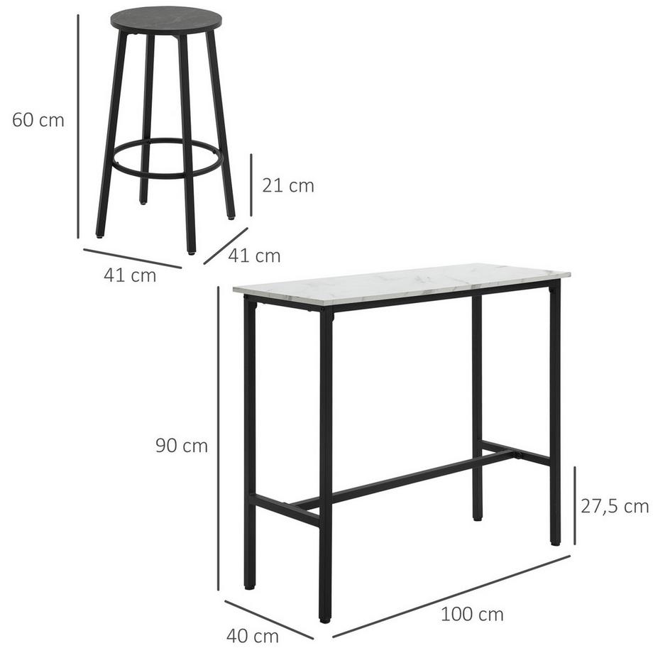 Northio  Table De Bar Avec Tabouret De Bar, Ensemble De Table De Bar 3 Pièces, Table À Manger Avec 2 Tabourets De Bar, Groupe De Repas, Table De Bar, Table De Cuisine, Acier, Blanc, Noir 