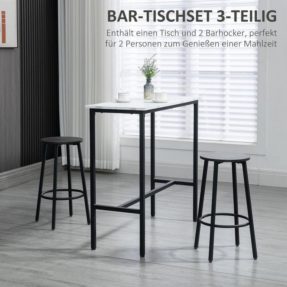 Northio  Table De Bar Avec Tabouret De Bar, Ensemble De Table De Bar 3 Pièces, Table À Manger Avec 2 Tabourets De Bar, Groupe De Repas, Table De Bar, Table De Cuisine, Acier, Blanc, Noir 
