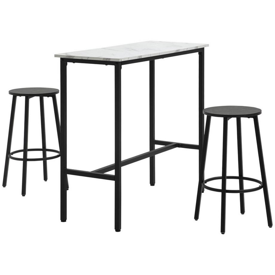 Northio  Table De Bar Avec Tabouret De Bar, Ensemble De Table De Bar 3 Pièces, Table À Manger Avec 2 Tabourets De Bar, Groupe De Repas, Table De Bar, Table De Cuisine, Acier, Blanc, Noir 