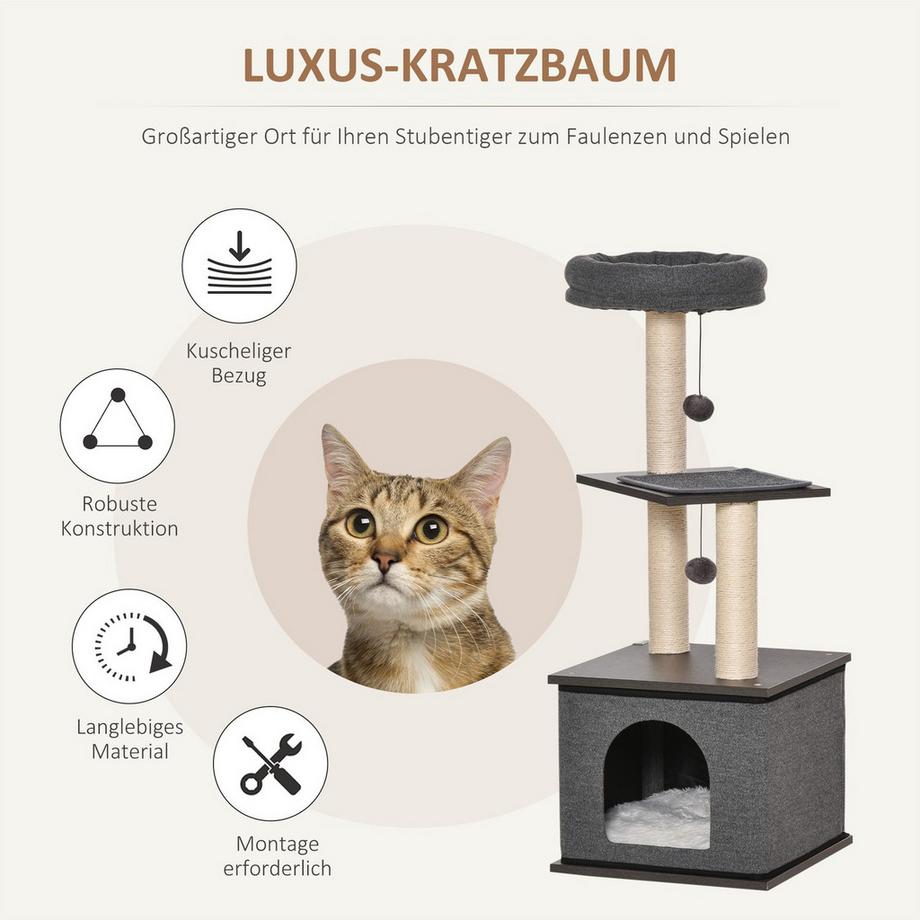 Northio  Tiragraffi Per Gatti Grigio Scuro Albero Rampicante Con Opzioni Di Gioco, Sisal E Corda Da Gioco, Pb Board, Sisal, 40X40X104Cm 