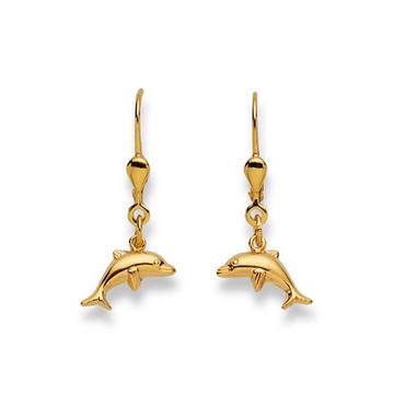 Clous d'oreilles avec dauphin patentbrisur en or jaune 750, 28x12mm