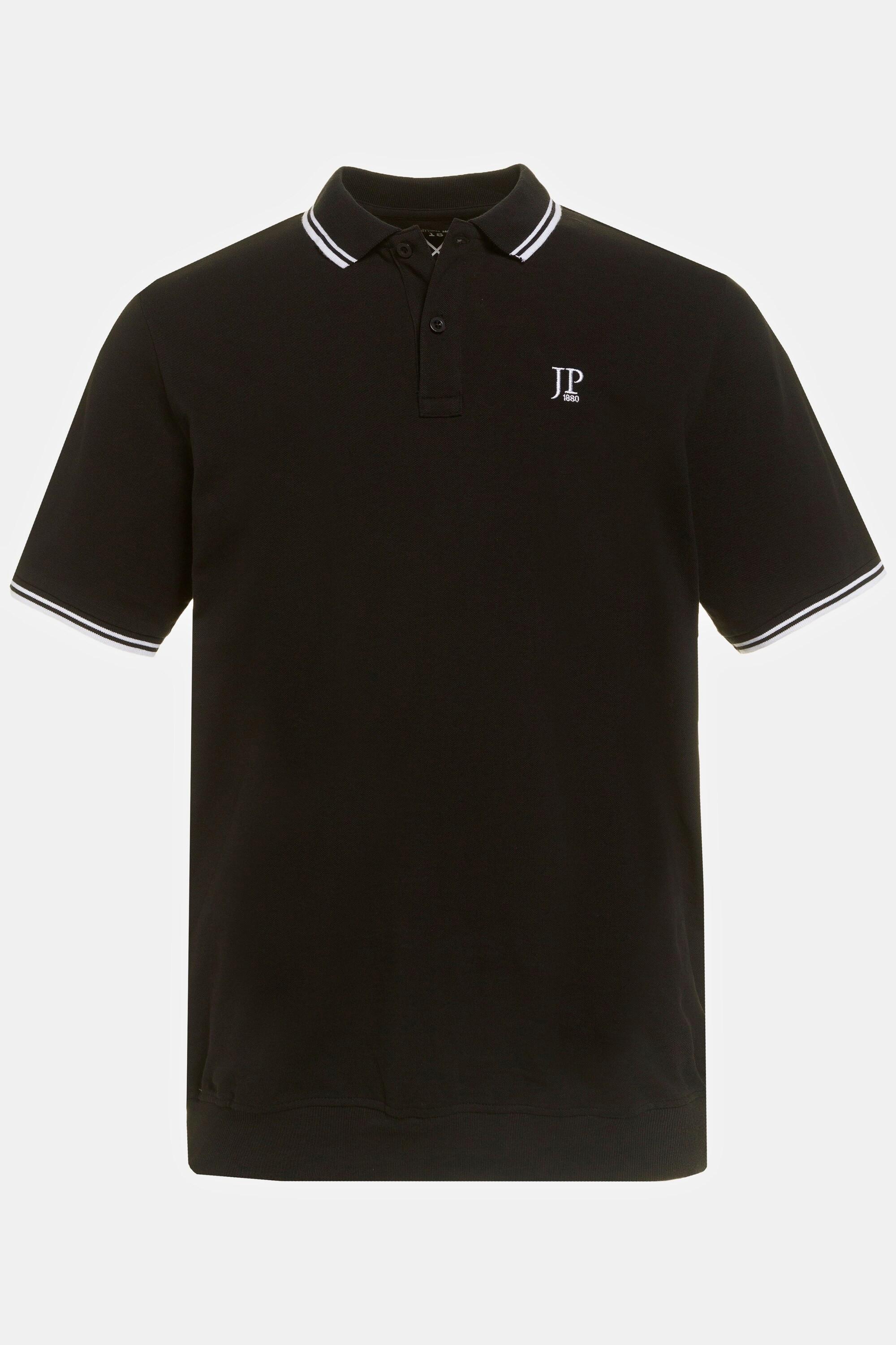 JP1880  Maglia polo in piqué con taglio speciale per l'addome e mezze maniche nero 