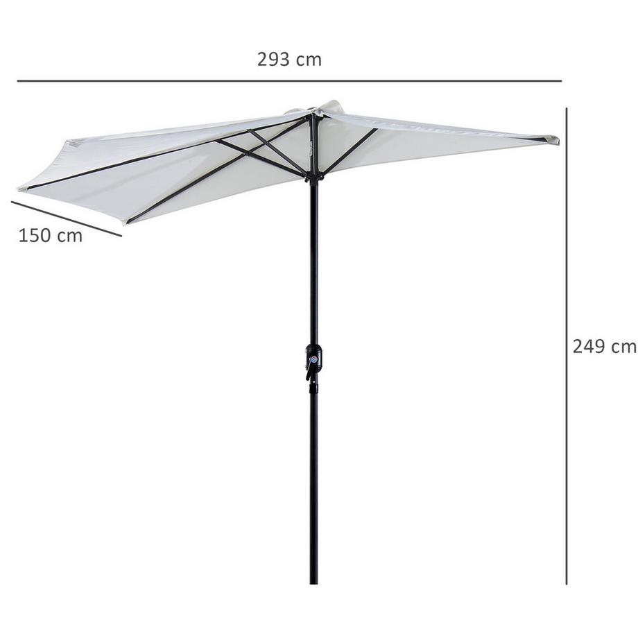 Northio Ombrellone Semicircolare A Manovella, Metallo, Bianco Crema + Nero  