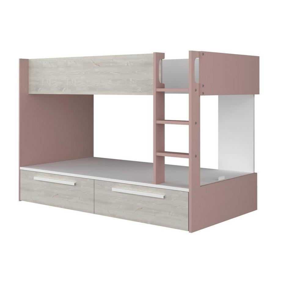 Vente-unique Letto a castello 2 cassetti 2 x 90 x 200 cm Rosa, Naturale e Bianco - TINOLI  