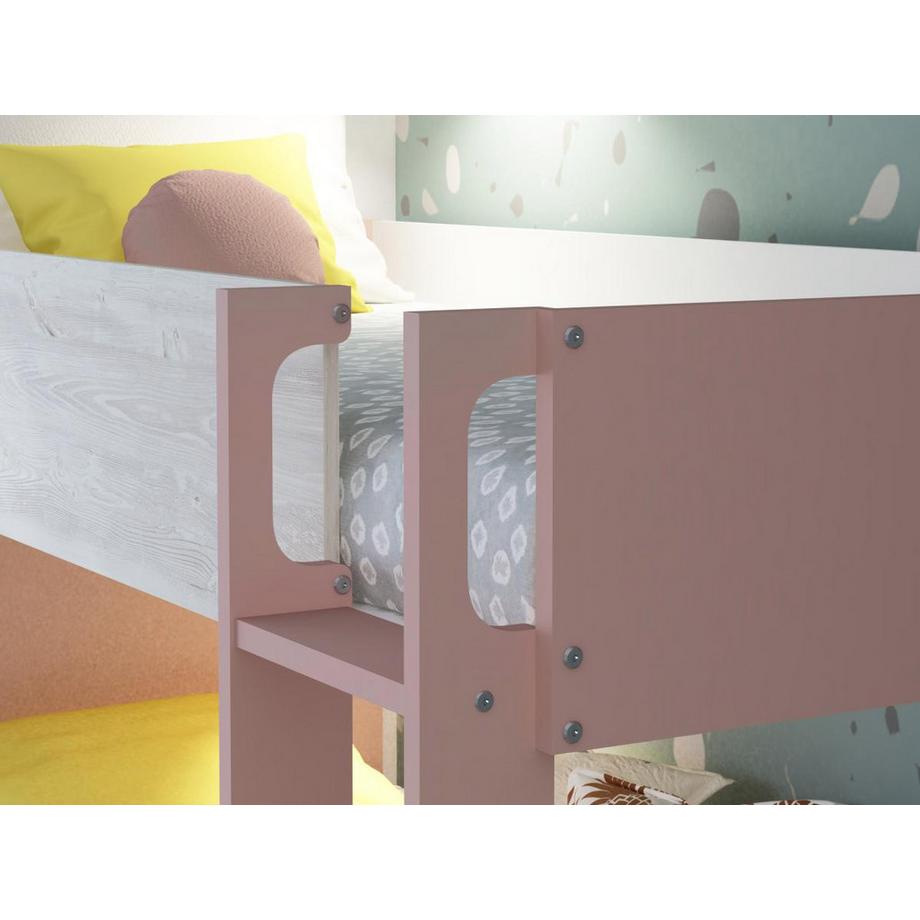 Vente-unique Letto a castello 2 cassetti 2 x 90 x 200 cm Rosa, Naturale e Bianco - TINOLI  