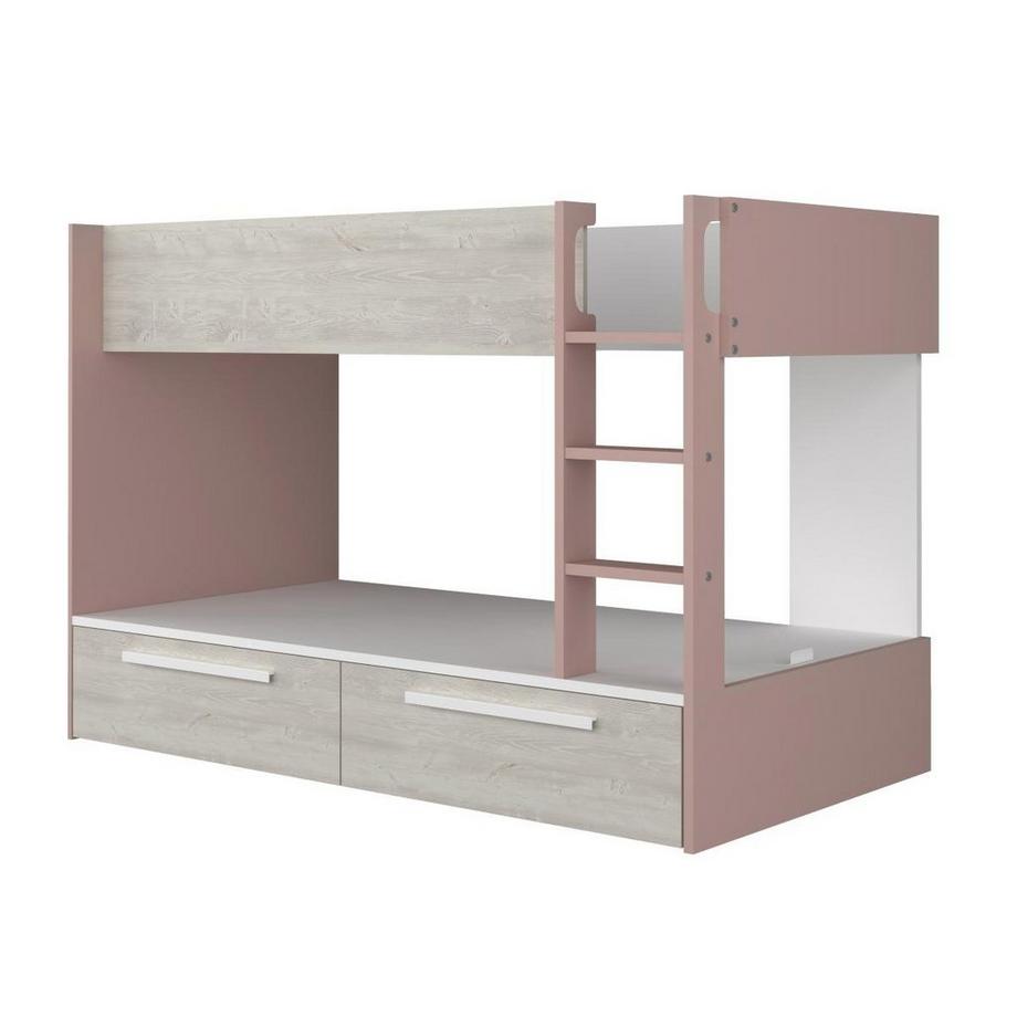 Vente-unique Letto a castello 2 cassetti 2 x 90 x 200 cm Rosa, Naturale e Bianco - TINOLI  