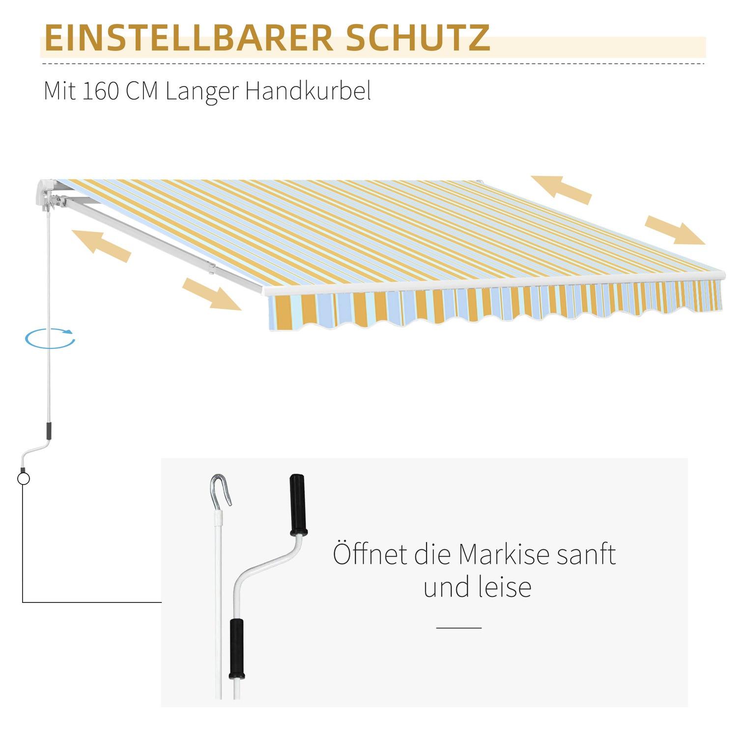 Outsunny Tenda Da Sole Con Manovella, Tenda Da Sole A Bracci Estensibili, Protezione Solare, Alluminio, Giallo Beige, Per Balcone E Terrazza  