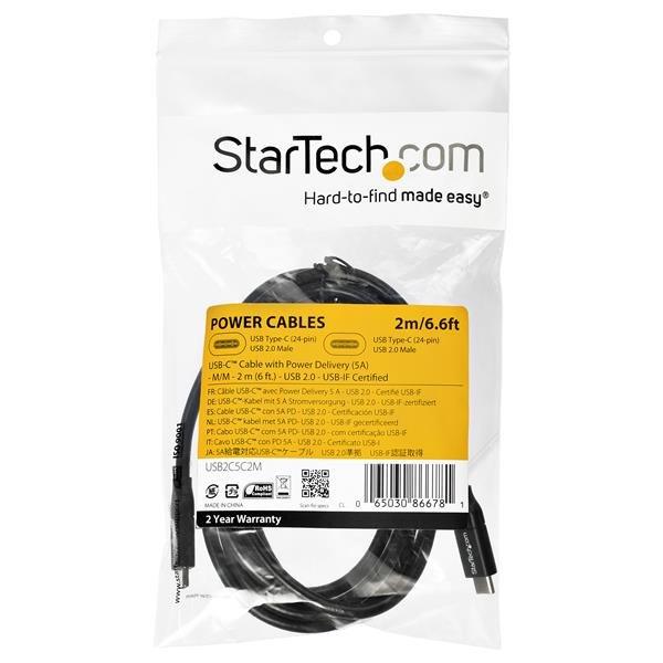 STARTECH.COM  Câble USB-C vers USB-C avec Power Delivery 5A de 2 m - USB 2.0 - Noir 