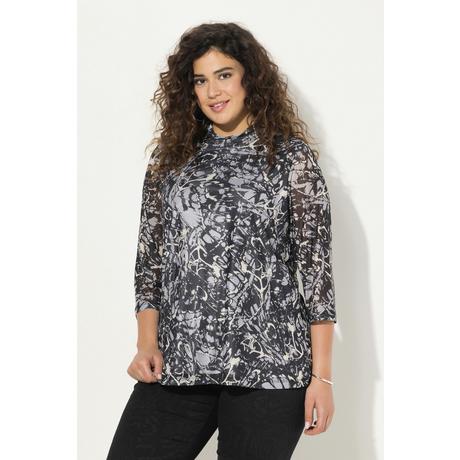 Ulla Popken  Mesh-Shirt, doppellagig, A-Linie, Stehkragen, 3/4-Arm 