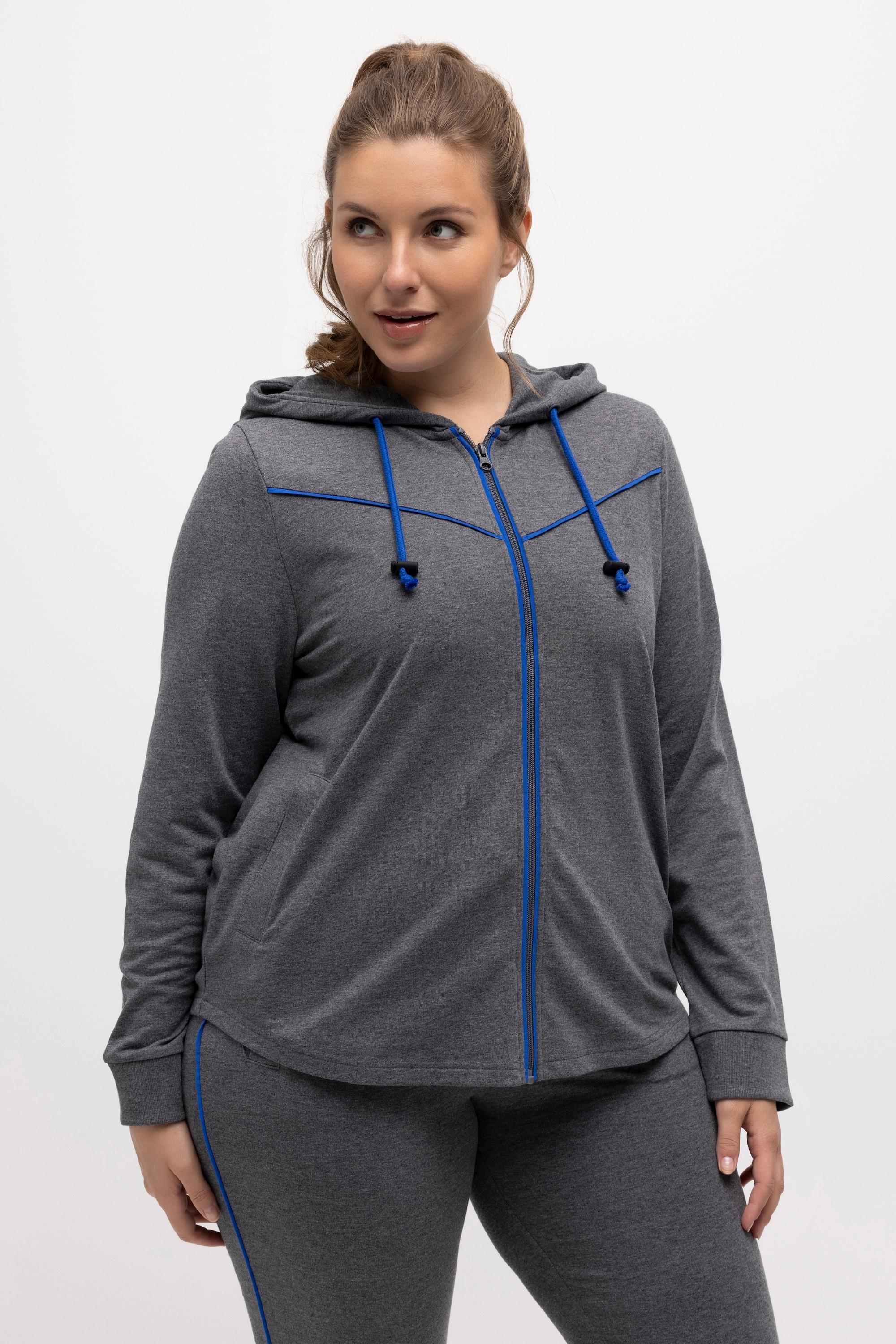 Ulla Popken  Sweatjacke, Piping, Kapuze, gerundeter Saum 