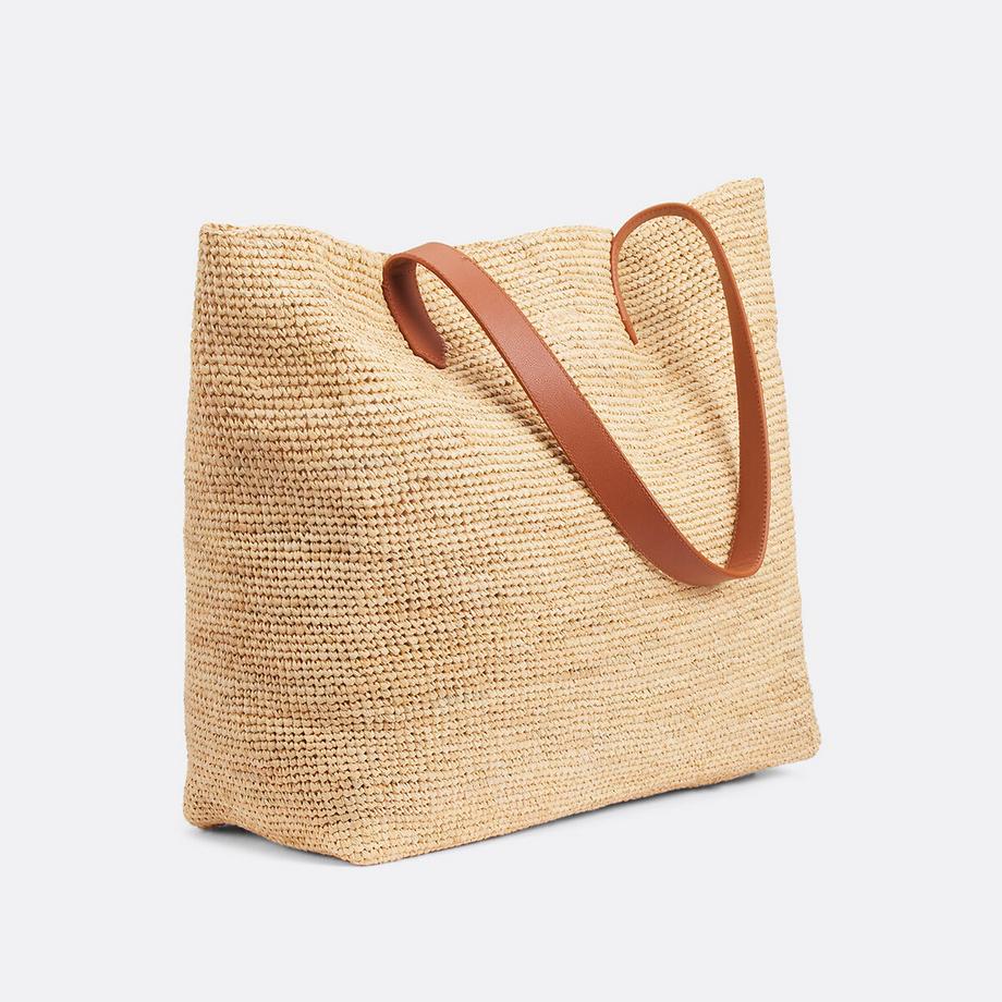 La Redoute Collections Cabas en raphia avec anses en cuir  