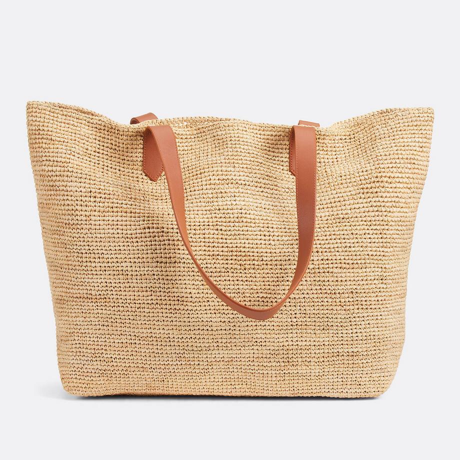 La Redoute Collections Cabas en raphia avec anses en cuir  