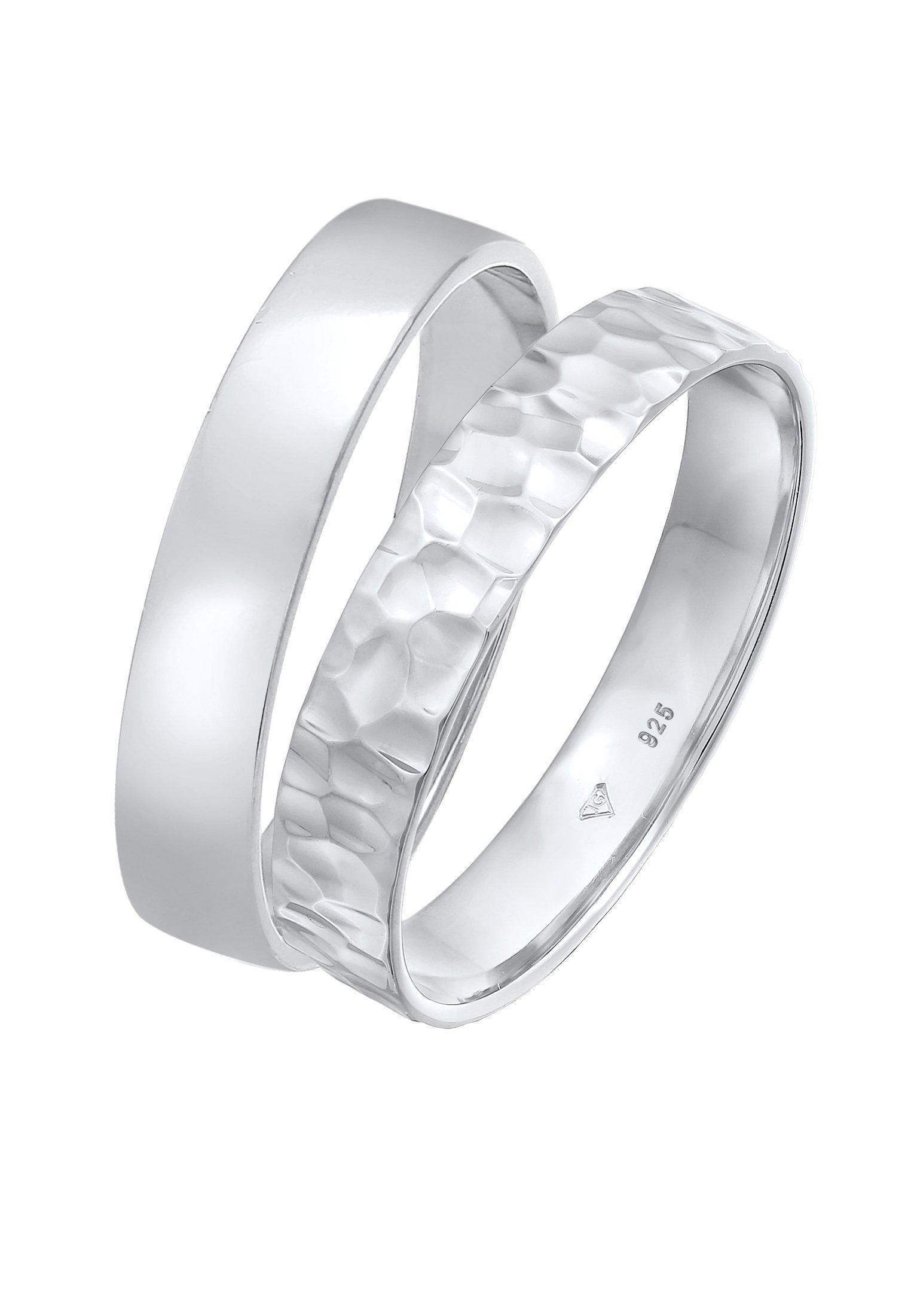 Kuzzoi  Ring Set Unisex Basic Gehämmert 925 Silber 