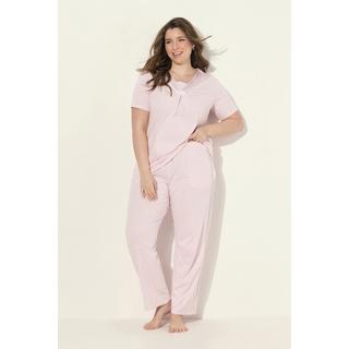 Ulla Popken  Pyjama à manches courtes et col V. Détails en satin 