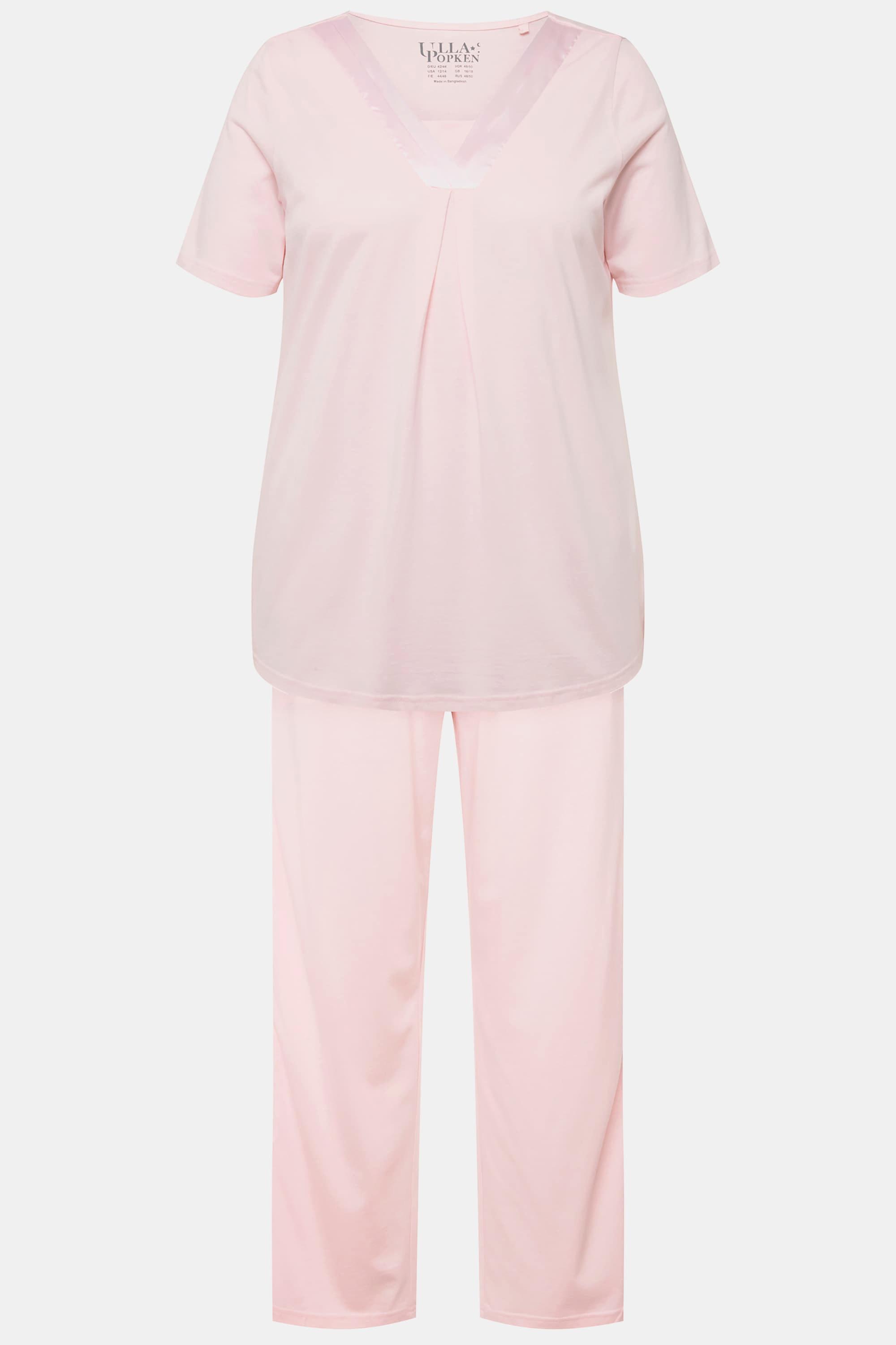 Ulla Popken  Pyjama à manches courtes et col V. Détails en satin 