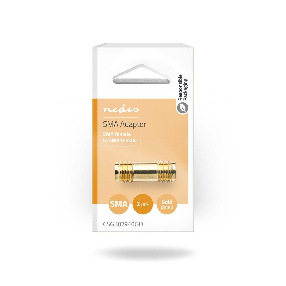 Nedis  SMA Adapter | SMA Buchse | SMA Buchse | Vergoldet | 50 Ohm | Gerade | Kupfer | Gold | 2 Stk. | Box 