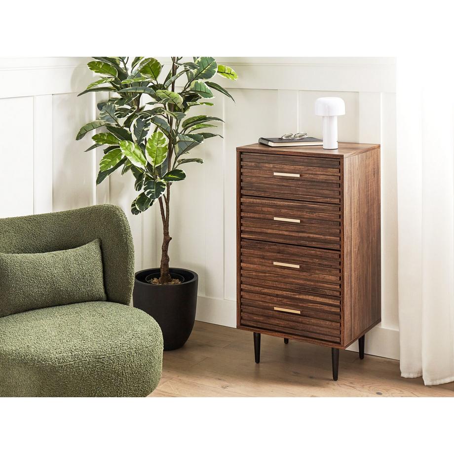 Beliani Cassettiera 4 cassetti en Fibra a media densità (MDF) Rustico KEITH  