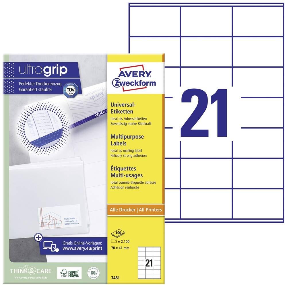 Avery-Zweckform Universal-Etiketten mit ultragrip, 70 x 41 mm, Inkjet, Farblaser, Laser s/w, Kopierer, DIN A4  