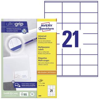 Avery-Zweckform Etichetta universale 70 x 41 mm Carta Bianco 2100 pz. A tenuta permanente Stampa  