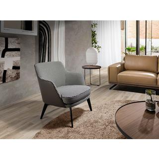 ANGEL CERDA Fauteuil en similicuir brun chocolat et tissu noir et blanc  