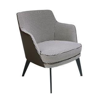 ANGEL CERDA Fauteuil en similicuir brun chocolat et tissu noir et blanc  