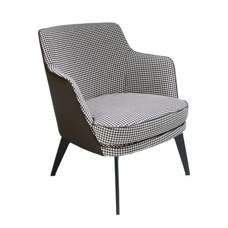 ANGEL CERDA Fauteuil en similicuir brun chocolat et tissu noir et blanc  