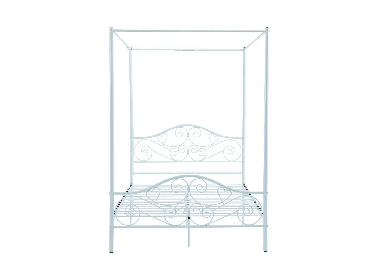 Vente-unique Lit à baldaquin 140 x 190 cm - Métal - Blanc + Matelas - LEYNA  