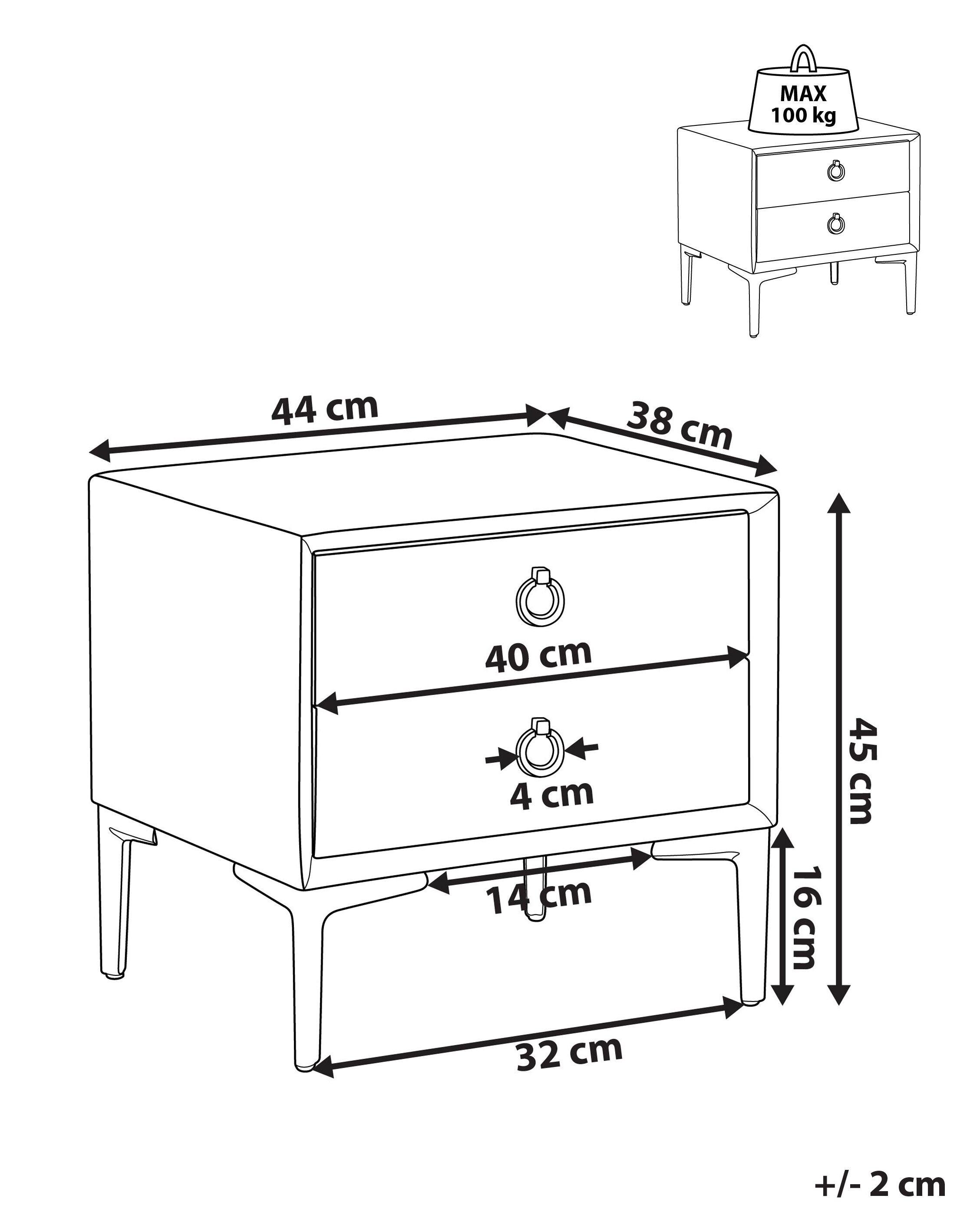 Beliani Table de nuit à 2 tiroirs en Velours Glamour SEZANNE  