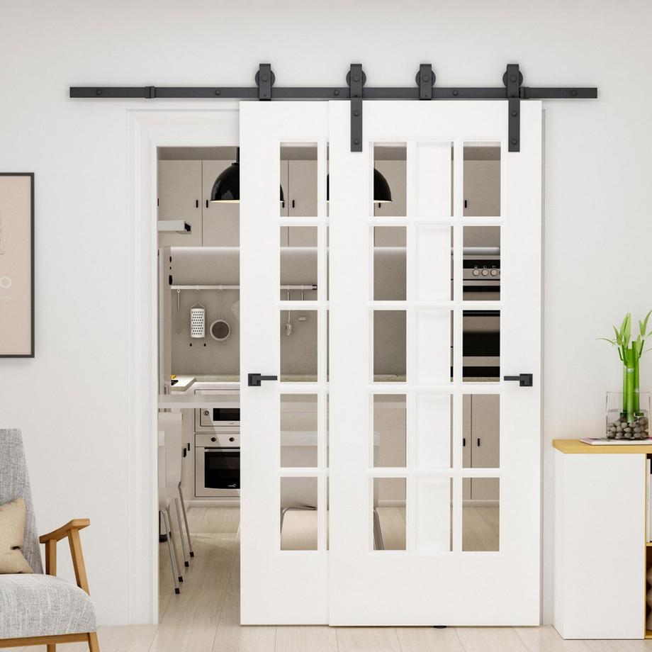 Northio  Schiebetürsystem Für Holzschiebetür, Laufschiene Mit 9 Zubehörteilen, Kohlenstoffstahl, Schwarz 