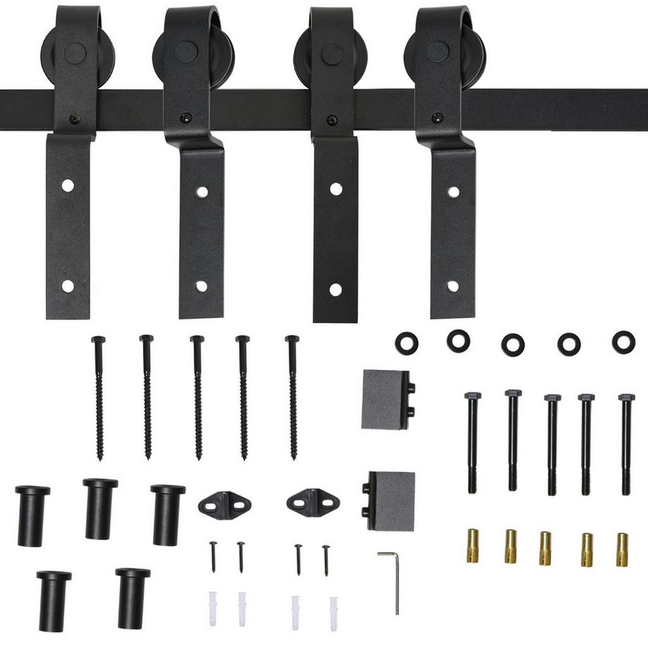 Northio  Schiebetürsystem Für Holzschiebetür, Laufschiene Mit 9 Zubehörteilen, Kohlenstoffstahl, Schwarz 