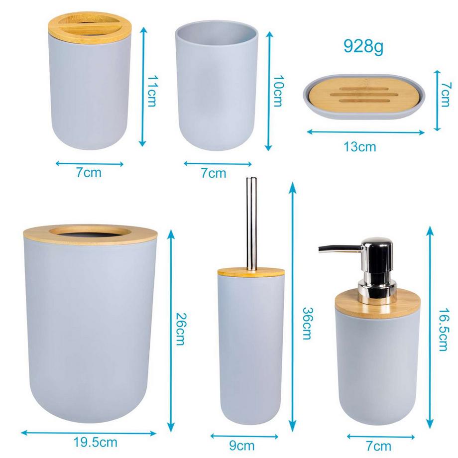 Intirilife Intirilife Set d'accessoires de salle de bain en bambou et plastique  