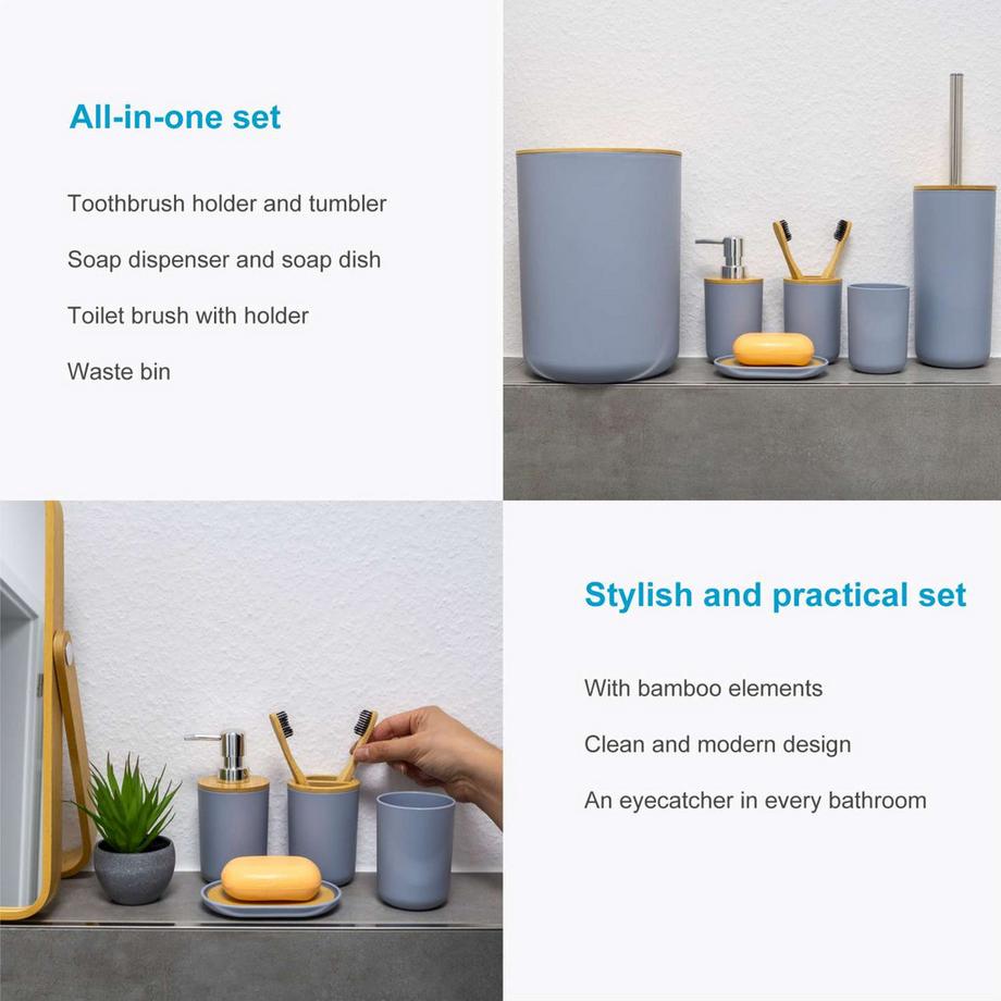 Intirilife Intirilife Set d'accessoires de salle de bain en bambou et plastique  