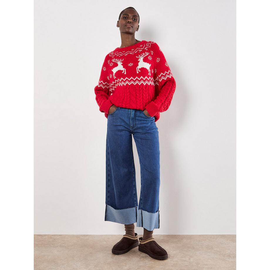APRICOT Maglione a motivo renna con trama a trecce spesse  